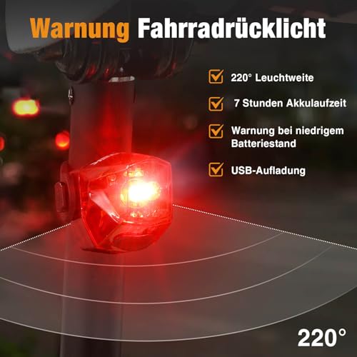 toptrek Fahrradlicht Set 100LUX, Fahrradbeleuchtung Set USB Aufladbar, Fahrradlampe StVZO Zugelassen… – Ansicht 3