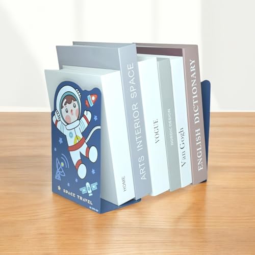 Image of oddpod Space Travel Laser-Cut Metal Bookends /Heavy Duty Non-Slip Book Stands for Office Decor, Home Decor, Library, and Institutions 3999 - Blue