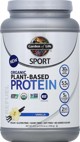 Image of Garden of Life Organic Vegan Protein Powder with Probiotics, BCAAs, NSF Certified, Gluten Free & Sport, Non GMO, Sport Protein Powder, 19 Servings, Vanilla, Pack of 6