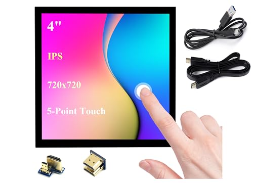 Image of 4inch HDMI LCD Square Capacitive Touch Screen Compatible with Raspberry Pi 5 /4B /3B+ /3B /2B /Zero /Zero W / /Zero 2W /Jetson Nano /Windows 11 /10 /8.1 /8 /7, 720x720 Resolution, IPS Display, USB-C Port