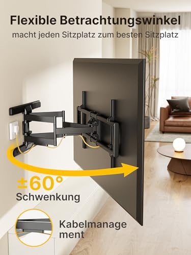 monTEK Vollbewegliche TV Wandhalterung für 43-95 Zoll Fernseher bis zu 60kg, TV Wandhalterung Schwenkbar mit Doppelten Gelenkarmen, Neigbare Wandhalterung Fernseher, Max. VESA 800x400 mm – Bild 6