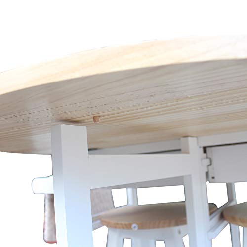 Guangshuohui Kitchen Rolling Carts, Kitchen Islands Carts,Semicircle Solid Wood Folding Dining Cart with 2 Free Stools White - Thumbnail 5