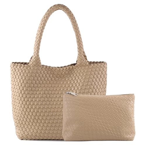Image of Hand Woven Bag Tote BagS For Women Top Handle Shoulder Vegan Leather Large Travel Beach Hobo Handbag