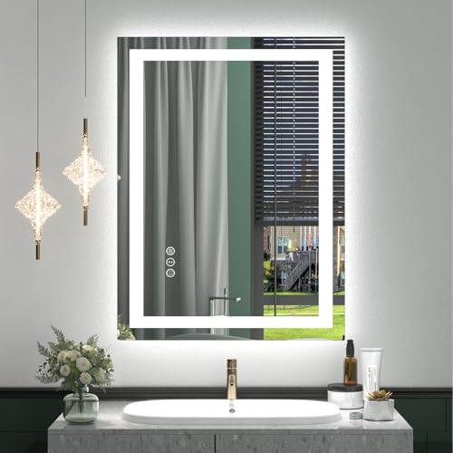 LED lighted bathroom mirror with dimmable front/back lights