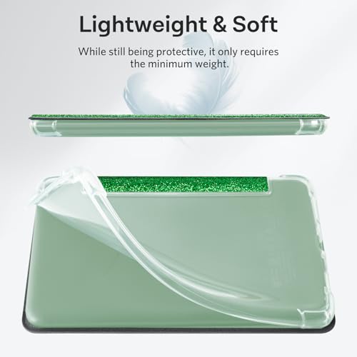 Image of CoBak Case for 6 inch Kindle 11th Gen (2024 and 2022 Release) - Ultra Slim Transparent Clear TPU Back Shell Protective Cover with Auto Wake /Sleep for Kindle 11th Generation 2024 Release, Glitter DGreen