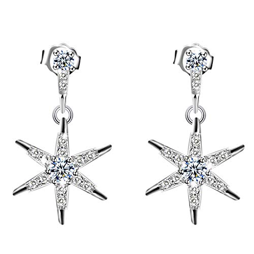 Amilril - Pendientes de plata de ley 925 para mujer, diseño de estrella