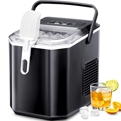 Crzoe Ice Makers Countertop, Ice Machine with Handle, 26Lbs in 24Hrs, 9 Cubes Ready in 6 Mins, Self-Cleaning Portable Ice Maker, 2 Sizes of Bullet Ice Cubes for Home and Office