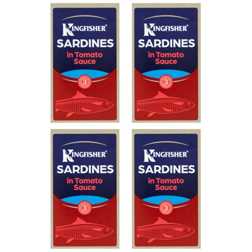Kingfisher Sardines in Tomato Sauce 4 Pack 4 x 120g Tinned Sardines in Rich Tomato Sauce Ready to Eat Includes Gifty Goodness Shopping List