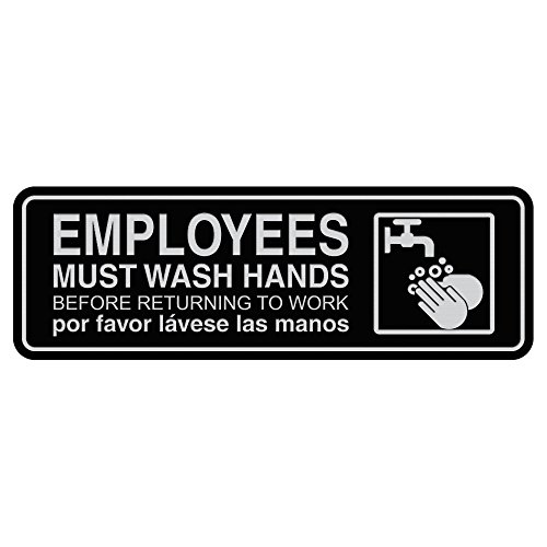 Panneau Employés Doit Se Laver Les Mains Signalétique Noire Argent 2x6 Pouces