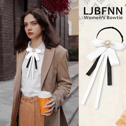 Image of LJBFNN Womens Bow Tie, Clip on Bow Ties Pre Tied Bowtie for Women Girls Ribbon Rhinestone Bow Tie for Shirt Uniform Wedding