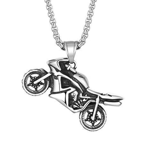Sumpgle Collana con ciondolo moto in acciaio inox per gli uomini Gioielli di moda coreani in stile motociclistico vintage Catena di maglione alla moda per gli uomini