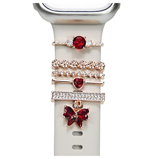 SUNOREEK Berloques de pulseira de relógio femininos, pingentes decorativos vermelhos com pedra de nascimento de janeiro e julho, anéis decorativos compatíveis com Apple 49 mm, 45 mm, 44 mm, 42 mm, 41