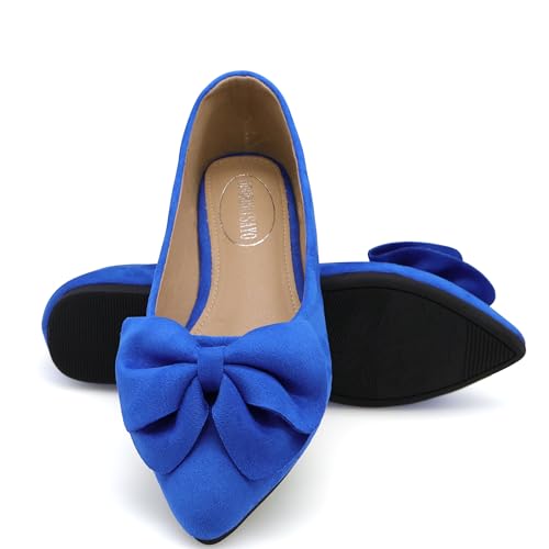 ODORHEISAYO Women's Dress Shoes for Women Office Shoes, Suede Ballet Flats Shoes Dressy, Casual Bows Flats for Women, Soft Slip ons Womens Shoes Dressy for Holiday Wedding Work Party