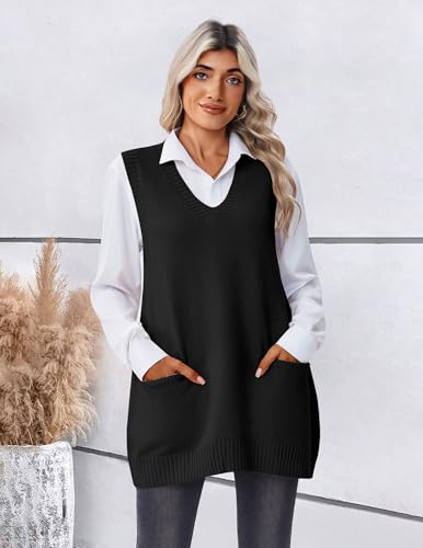 Zeagoo Women's Sweater Vest 2025 Oversized Sleeveless V Neck Pullovers with Pocket Knitted Fall Outfits2