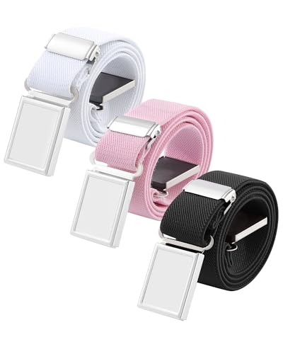 AWAYTR 3 PCS Kids Adjustable Magnetic Belts - Easy to Use Magnetic Buckle Belt for Boys and Girls (Black/White/Pink)