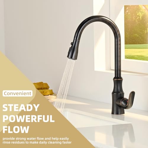 Image of Angle Simple Faucet Head Replacement Thread Type G 1 /2 or 13 /16 Inch Male, Tested to NSF /ANSI /CAN 61 & 372 Kitchen Sink Sprayer, Stream Spray and Pause Mode, Oil Rubbed Bronze
