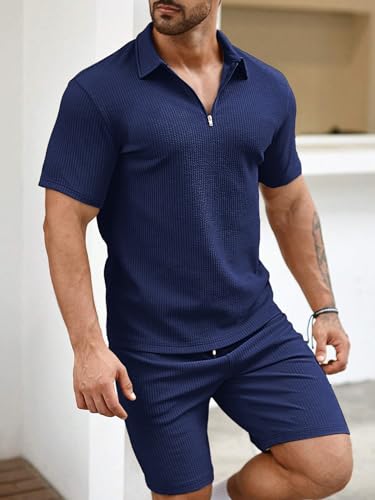 Image of Vogaan Men's Premium Cotton Blend Pyjama Set | Stylish Solid Polo Tshirt and Shorts | Casual Night Suit Wear Set for Man | Summer Co-ords Set with Shorts | Comfortable Nightwear & Loungewear