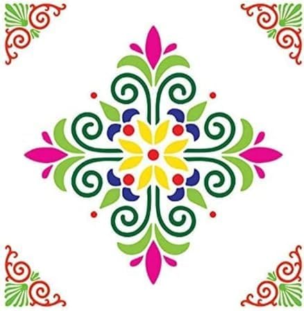 Reusable Pine Wood Traditional Rangoli Stencils, Diwali Smooth Finish Rangoli Design Templates (Pack of 3, Design 1)