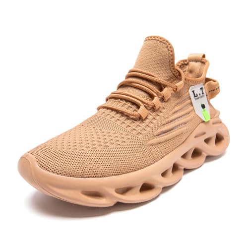 ZDFQLGV Herren Laufschuhe Turnschuhe Sportschuhe Sneaker Walkingschuhe Atmungsaktiv Gummisohlen Spiralboden Fitness Jogging Schuh Braun EU 40