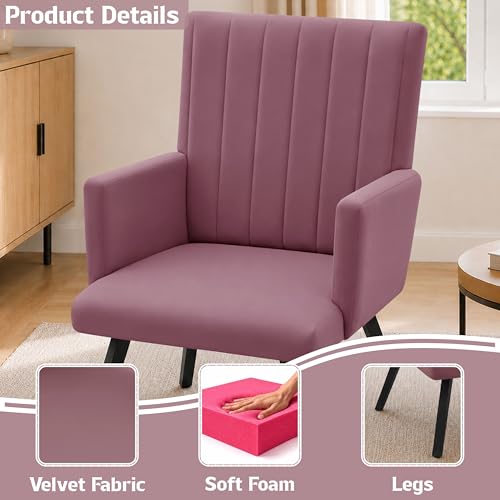 Image of Rosebell Modern Accent Chair for Living Room | Single Seater Chair with Armrests & Metal Legs | Comfortable Lounge Chair for Bedroom, Reading & Office | Rose Pink