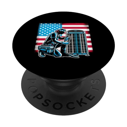 HVAC Tech Technician Patriotic American US Flag 4th Of July PopSockets Standard PopGrip