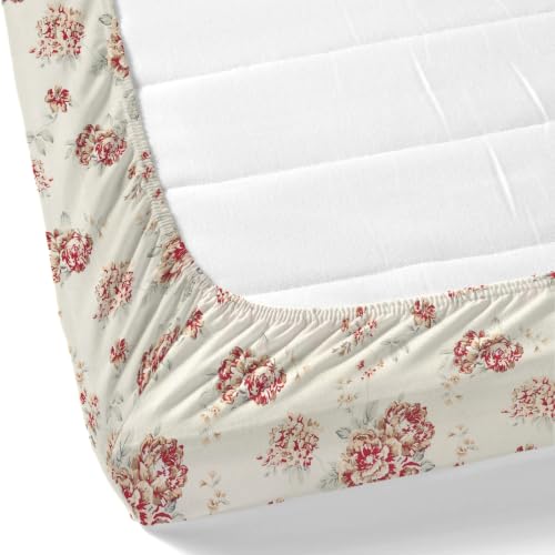 Image of Haus & Kinder Elastic Bedsheet Single Bed, 37 x 78 x 11 Inches Single Bedsheet Cotton Elastic Fitted with 1 Pillow Cover, Pure Cotton 186 TC, Breathable Wrinkel Free - English Rose Reverie