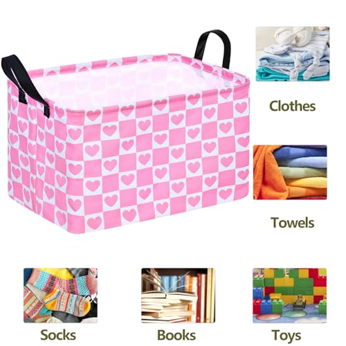 Image of Pink Valentine Gift Love Storage Basket Clothes Laundry Storage Box Shelf Bins, Gift Basket Laundry Hamper with Handles