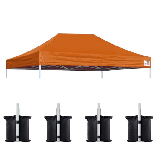 Image of Eurmax USA 10x15 Pop Up Canopy Replacement Top,Universal Instant Canopy Cover ONLY,Heavy Duty UPF 50+ UV Protection,Water & Wind Resistant Tarp,30+ Colors Available,Bonus 4 Sand Bags (Pumpkin Orange)