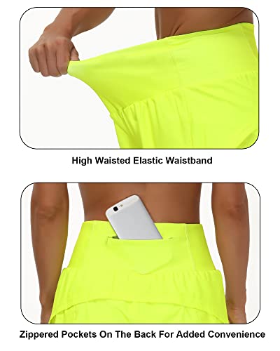 Tmustobe Women’s Side Slit Mesh Liner Quick Dry High Waisted Athletic Workout Running Shorts (Small, Light Yellow) #TOP2