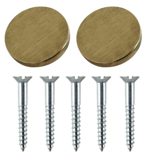 Mirror Screw 32mm & Brushed Brass Flat 19mm Screw Caps Mirror Screws with Decorative Cap Covers Mirror Screws Fitting Set for Mirror Tables Bath Plates Wardrobes Glass Signs Pack of 20