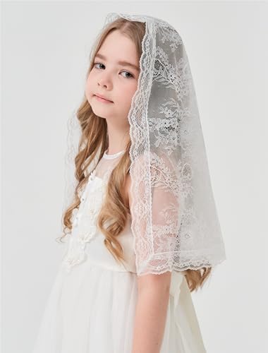 Image of First Communion Veil for Girls Lace Floral Chapel Veil Holy Communion Accessories for Baptism K11