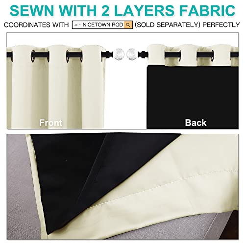 Image of NICETOWN Living Room Completely Shaded Draperies, Privacy Protection & Noise Reducing Ring Top Drapes, Black Lined Insulated Window Treatment Curtain Panels (Beige, 2 Pieces, W62 x L95)