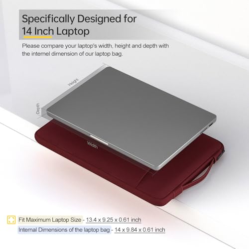 Image of 14 Inch Laptop Sleeve Case for HP Acer Chromebook /Stream /Pavilion Plus 14, Lenovo IdeaPad /ThinkPad, ASUS Vivobook Go, Dell Latitude Computer Bag, Wine Red