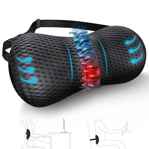 Almohada de espuma viscoelástica con soporte lumbar, almohada lumbar con correa elástica desmontable para silla de oficina y asiento de coche, almohada de apoyo para la espalda baja, almohada de