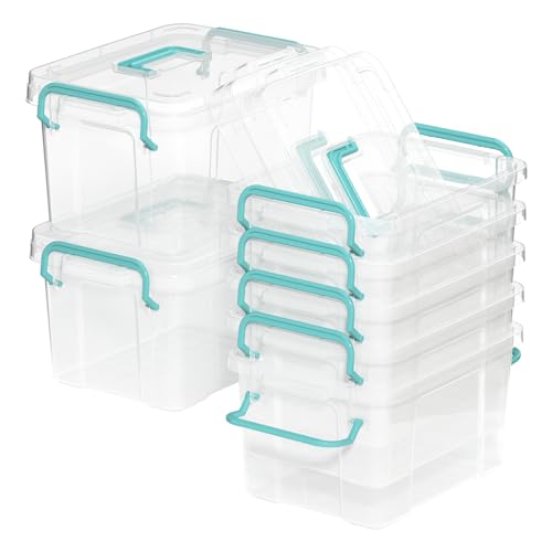 Covetree 7 Pack Small Storage Bins Plastic Storage Container Stackable Box with Lids,with Handle Clear Plastic Container for Suitable for storing snacks, tools, cosmetics, toys