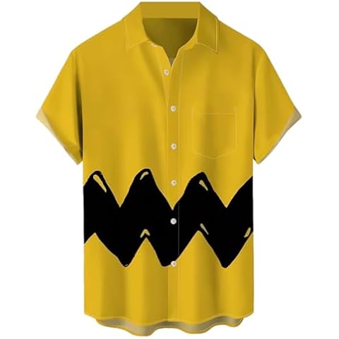 Hodaweisolp Mens Short Sleeve Button Down Shirts Art Stripe Print Casual Summer Beach Retro Bowling Shirt Yellow-XL Cover