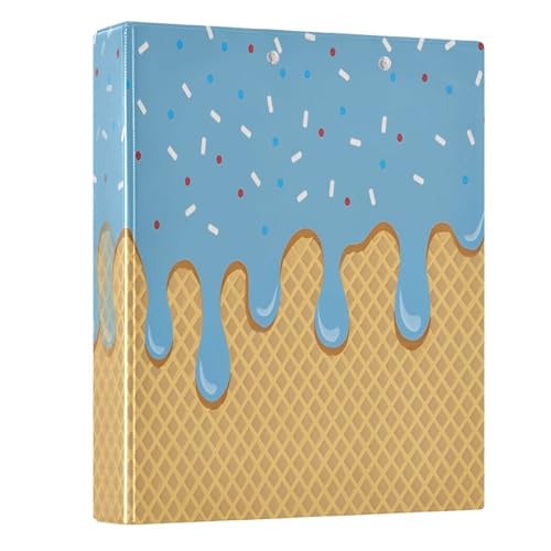 Image of 3 Ring Binder Blue Ice Cream 1.5 inch Binders Three Ring Binders with Clipboard Fit 8.5'' x 11'' Paper 3 Interior PVC Clear Pockets for Office Supplies