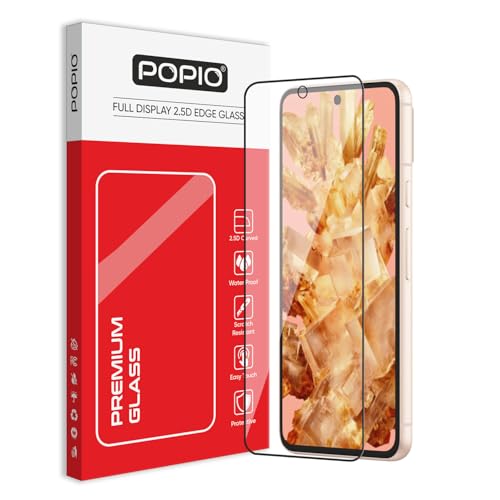 Image of POPIO Cellphone Tempered Glass Screen Protector Compatible For Google Pixel 8 (Black) With Edge To Edge Coverage And Easy Installation Kit