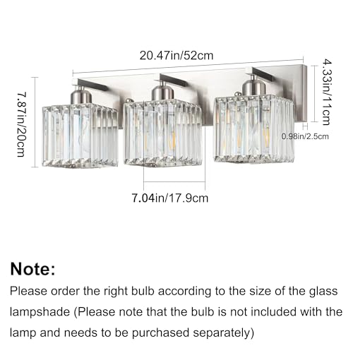 Image of Modern Bathroom Vanity Light 3-Lights, Modern Chrome Crystal Light Fixtures Over Mirror, Chrome Bathroom Vanity Lighting Crystal Wall Sconce