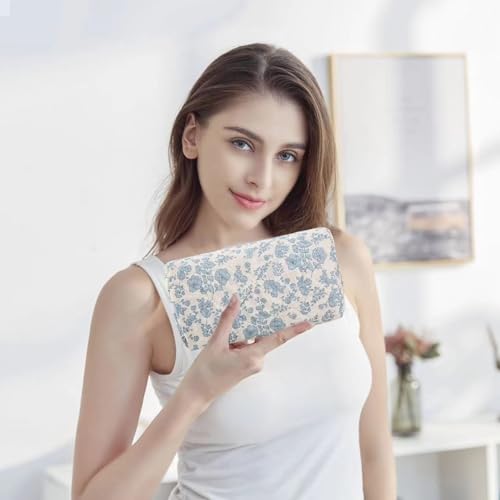 Image of Floral Quilted Makeup Bag - Cosmetic and Skincare Product Pouch, Fashionable Travel Puffy Coquette Makeup Bag, Small Cute Attractive Blue