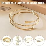 WORUIB Gold Arm Cuff, 4 Piece Set of Adjustable Upper Arm Jewelry for Women, Stylish Gold Arm Cuff Bangle for Everyday Wear and Special Occasions, Fashion Gift for Her - Image 3