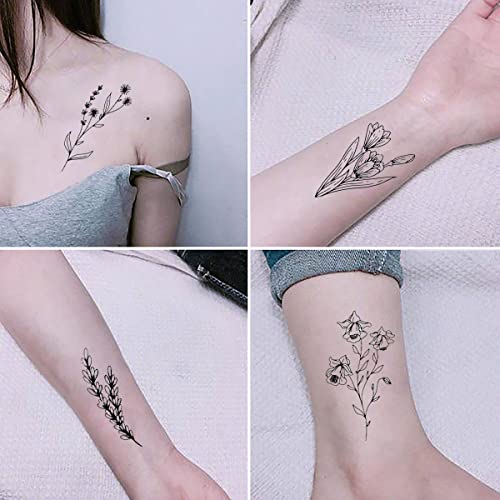 Temporary Tattoos, 10 Sheets Tiny Branch Black Flower Realistic Fake Tattoos For Women Girl, Waterproof Small Tattoo Sticker For Adults Kids Face Body Hands #TOP6