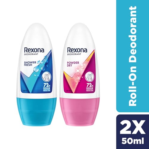 Rexona Shower Fresh Underarm Roll On Deodorant + Antiperspirant For Women|| 50 ml+Rexona Powder Dry Underarm Roll On Deodorant + Antiperspirant For Women|| 50 ml