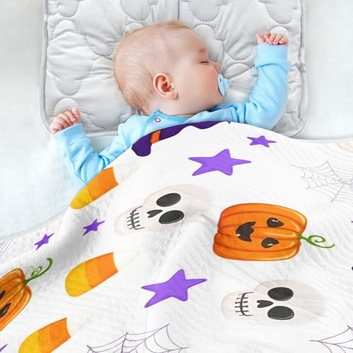 Halloween Pumpkin Spider Skull Baby Blanket - Ultra-Soft Swaddling & Play Mat, 30 X 40 Inches