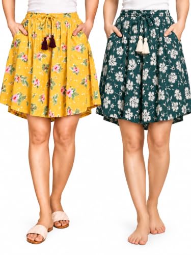 Image of B STORIES Women's Viscose Printed Lounge Culotte Shorts (Pack of 2)