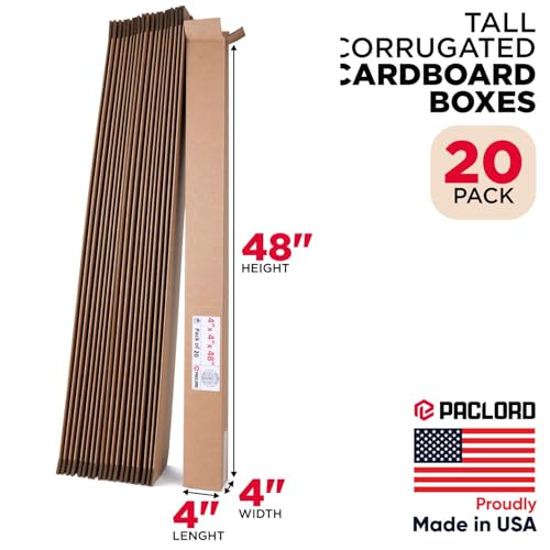 Image of Tall Cardboard Boxes 4 inchL x 4 inchW x 48 inchH (Pack of 20) - USA-Made Packing Boxes for Moving, Shipping, or Storage - USPS, UPS, FedEx Approved - Professional Packing Supplies for Moving | USA-Made Packing Boxes for Moving, Shipping, or Storage - USPS, UPS, FedEx Approved - Professional Packing Supplies