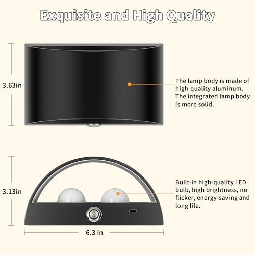Image of Battery Operated Wall Sconce Set of Two with Remote 16 Colors RGB Dimmable Wall Light Rechargeable Wireless Magnetic Cordless Led Wall Lamp Indoor for Bedroom Bathroom Hallway Black