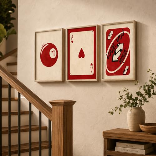 Image of Livin'luxe Set of 3 Lucky 7 Playing Card Wall Paintings for Living Room Bedroom Game Room Decor with Premium Wooden Color Synthetic Frame (25.5 x 19.5 Inch) NM03-92