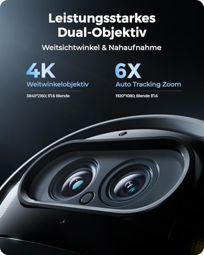 Reolink 4K Solar Überwachungskamera Aussen Akku mit 360° PTZ, Auto-Tracking, Dual Lens, 8MP WLAN Kamera Outdoor, 30m Farbnachtsicht, KI-Erkennung, 2.4/5GHz WLAN, Argus Track+6W Solarpanel 3