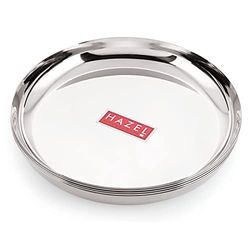 Image of HAZEL Steel Plates for Lunch |Plates Set Steel for Dinner | Steel Dinner Plates Set, 26.8 cm, Set of 12